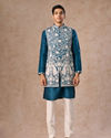 Manyavar Men Teal Blue Elegance Kurta Jacket Set