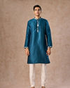 Manyavar Men Teal Blue Elegance Kurta Jacket Set