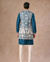 Manyavar Men Teal Blue Elegance Kurta Jacket Set