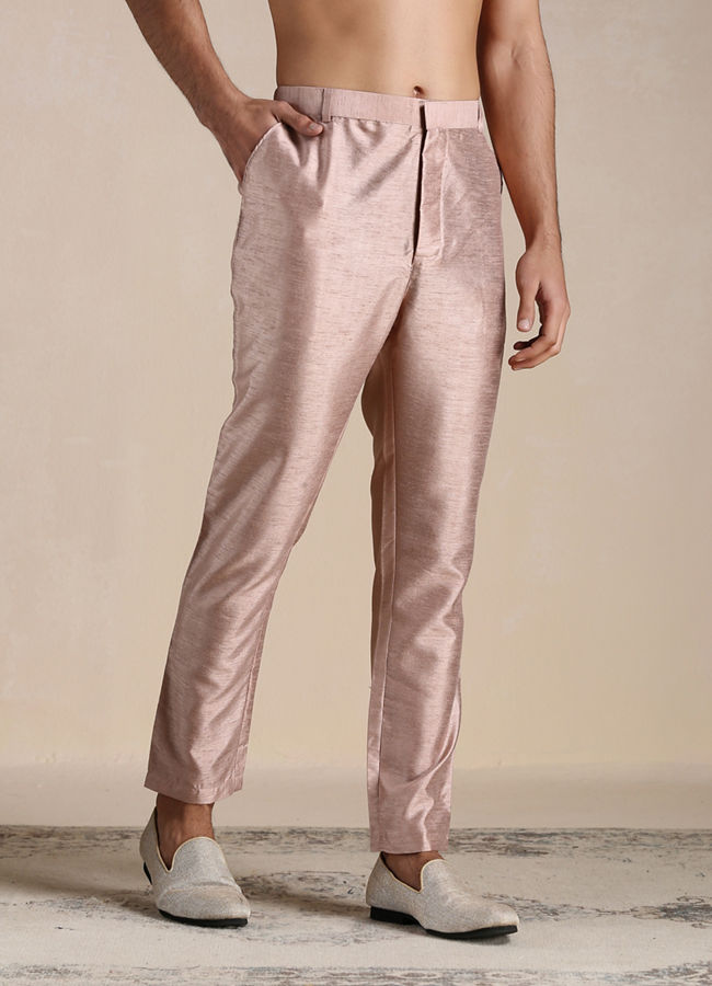 Manyavar Men Soft Pink Self Embroidered Indo Western Set