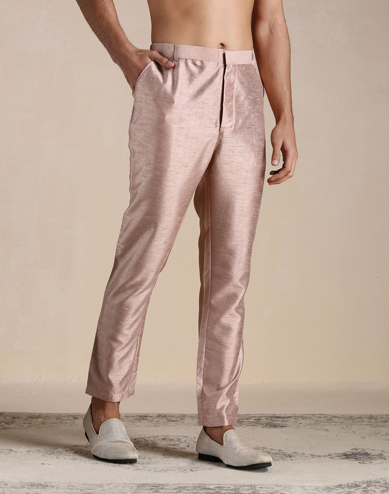 Manyavar Men Soft Pink Self Embroidered Indo Western Set
