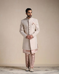 Manyavar Men Soft Pink Self Embroidered Indo Western Set