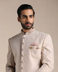 Manyavar Men Soft Pink Self Embroidered Indo Western Set