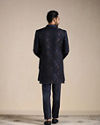 Manyavar Men Space Blue Floral Patterned Achkan Style Indo Western Set