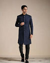 Sapphire Blue Jaal Patterned Achkan Style Indo Western Set image number 1