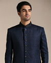 Sapphire Blue Jaal Patterned Achkan Style Indo Western Set