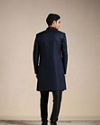 Manyavar Men Sapphire Blue Jaal Patterned Achkan Style Indo Western Set