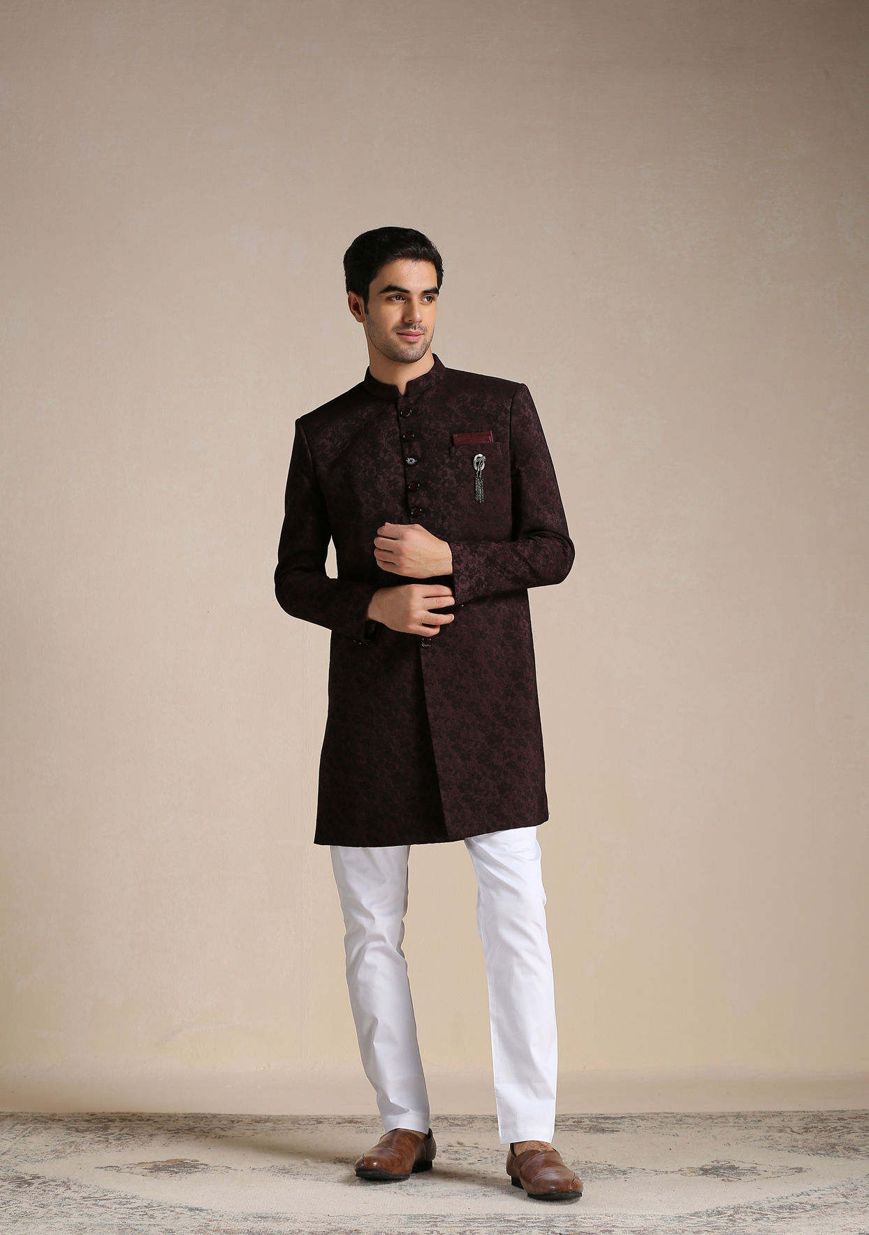 Wine Red Achkan Style Indo Western Set image number 1