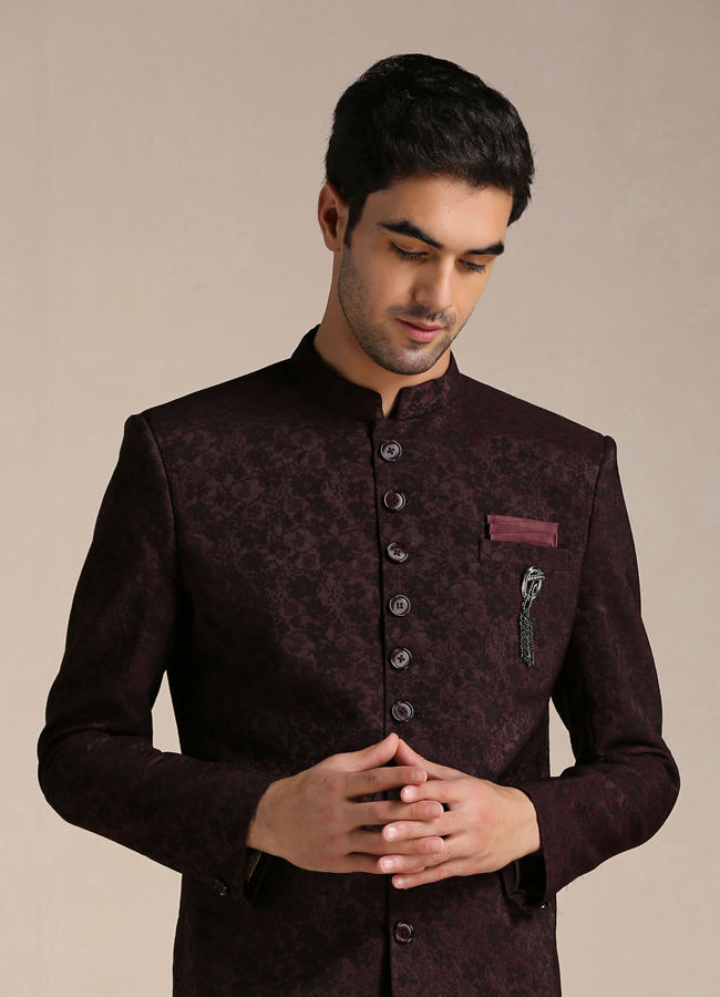 Wine Red Achkan Style Indo Western Set image number 0