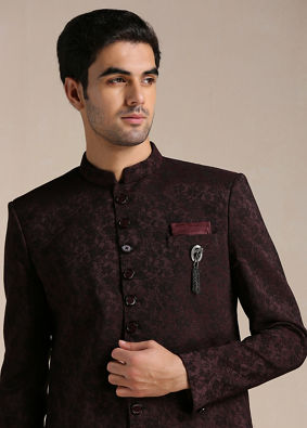 Wine Red Achkan Style Indo Western Set image number 2