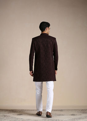 Wine Red Achkan Style Indo Western Set image number 4