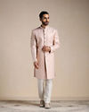 Manyavar Men Primrose Pink Jaal Patterned Indo Western Set