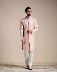 Manyavar Men Primrose Pink Jaal Patterned Indo Western Set