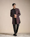 Manyavar Men Midnight Black Paisley Patterned Achkan Style Indo Western Set