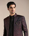 Manyavar Men Midnight Black Paisley Patterned Achkan Style Indo Western Set