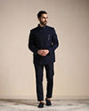 Manyavar Men Navy Blue Angrakha Style Indo Western Set