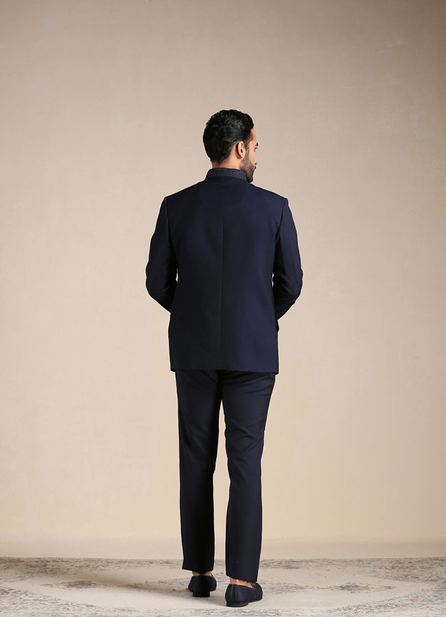 Manyavar Men Navy Blue Angrakha Style Indo Western Set