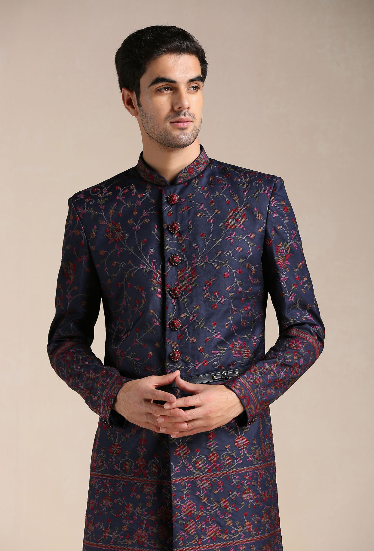 Indo Western For Men - Buy Twilight Blue Floral Patterned Achkan Style 