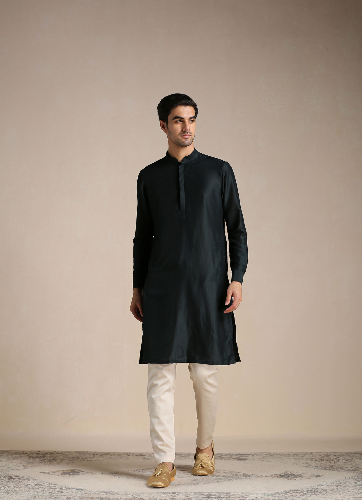 alt message - Manyavar Men Dark Forest Green Angrakha Style Indo Western Set image number 2