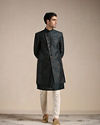 Manyavar Men Dark Forest Green Angrakha Style Indo Western Set