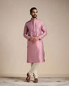 alt message - Manyavar Men Dusty Rose Pink Jacquard Patterned Kurta Set image number 1