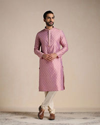 Manyavar Men Dusty Rose Pink Jacquard Patterned Kurta Set