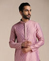 alt message - Manyavar Men Dusty Rose Pink Jacquard Patterned Kurta Set image number 0