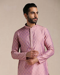 Manyavar Men Dusty Rose Pink Jacquard Patterned Kurta Set