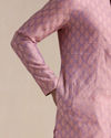 Manyavar Men Dusty Rose Pink Jacquard Patterned Kurta Set