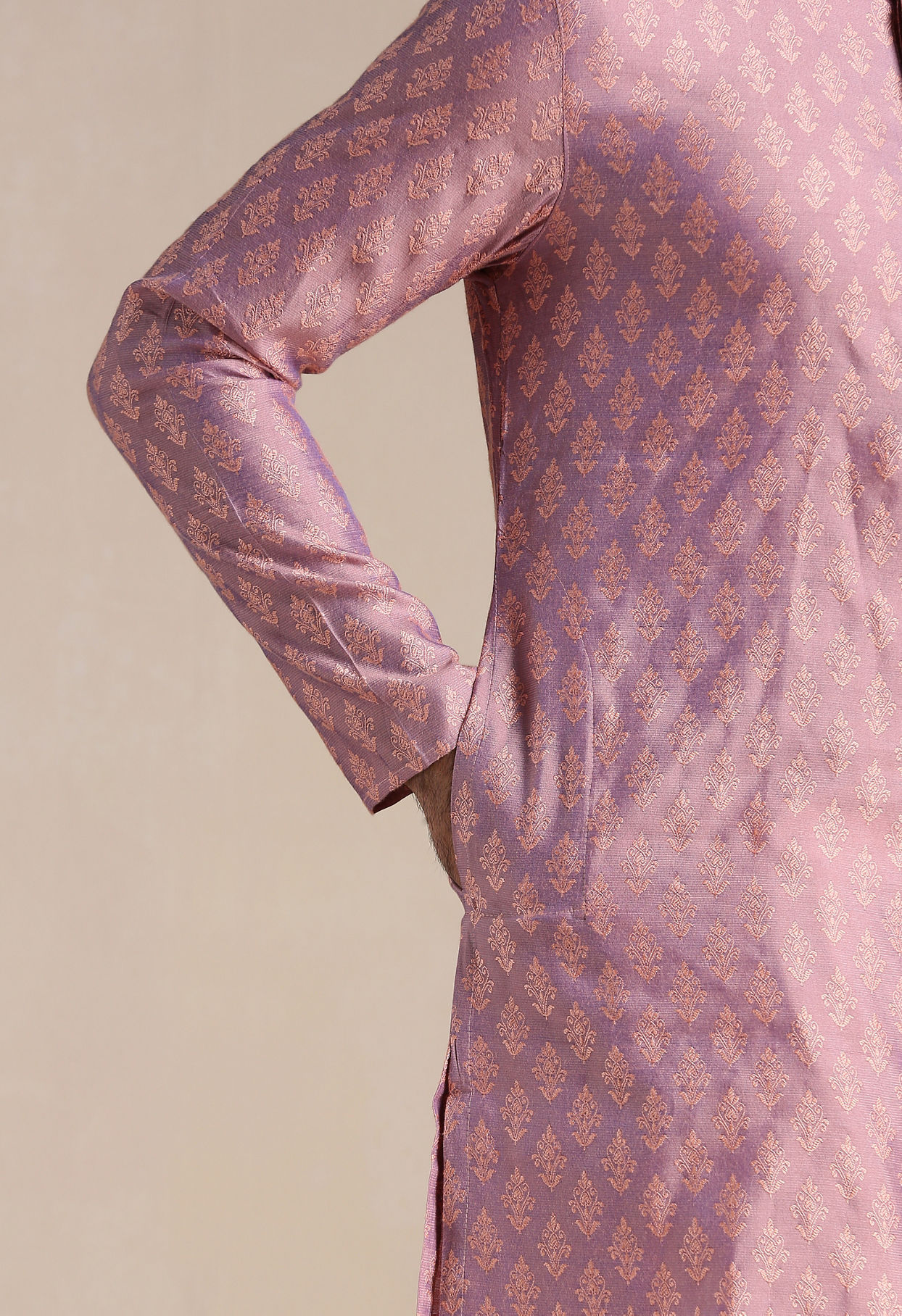 Manyavar Men Dusty Rose Pink Jacquard Patterned Kurta Set