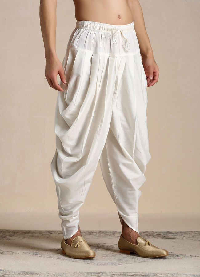 Manyavar Men Off White Medallion Patterened Brocade Indo Western Set