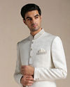 Manyavar Men Off White Medallion Patterened Brocade Indo Western Set