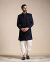 Manyavar Men Navy Blue Sequined Chikankari Indo Western Set