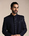 Manyavar Men Navy Blue Sequined Chikankari Indo Western Set