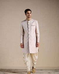 Manyavar Men Primrose Pink Floral Patterned Brocade Indo Western Set