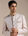 Primrose Pink Floral Patterned Brocade Indo Western Set