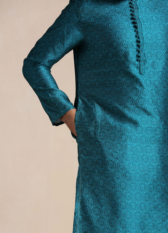 Buy Peacock Blue Jacquard Patterned Kurta Set Online in India Manyavar