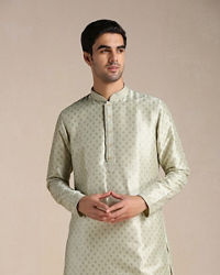 Manyavar Men Pista Green Foil Print Kurta Set