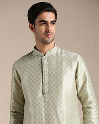 Manyavar Men Pista Green Foil Print Kurta Set