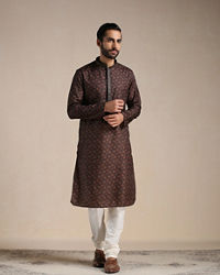 Manyavar Men Anthracite Black Printed Kurta Set