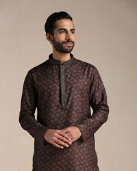 Manyavar Men Anthracite Black Printed Kurta Set