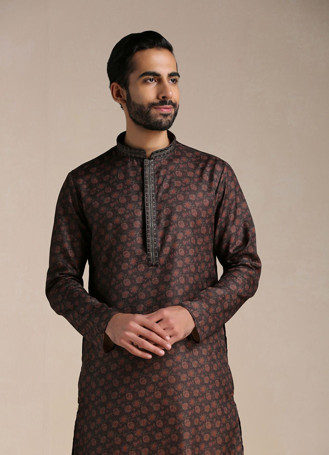 Kurta Pajama for Men - Buy Anthracite Black Printed Kurta Set Online ...