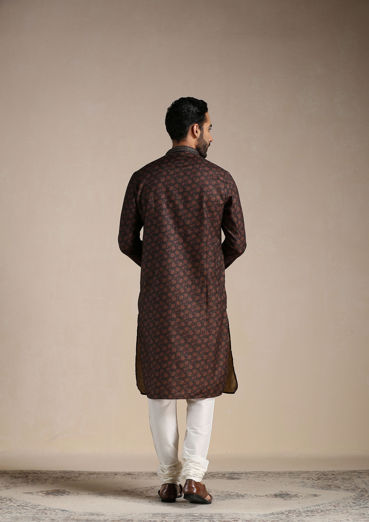 Manyavar Men Anthracite Black Printed Kurta Set