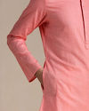 alt message - Manyavar Men Coral Pink Mandarin Collared Kurta Set image number 2