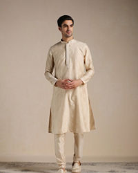 Manyavar Men Rose Beige Motif Kurta Set