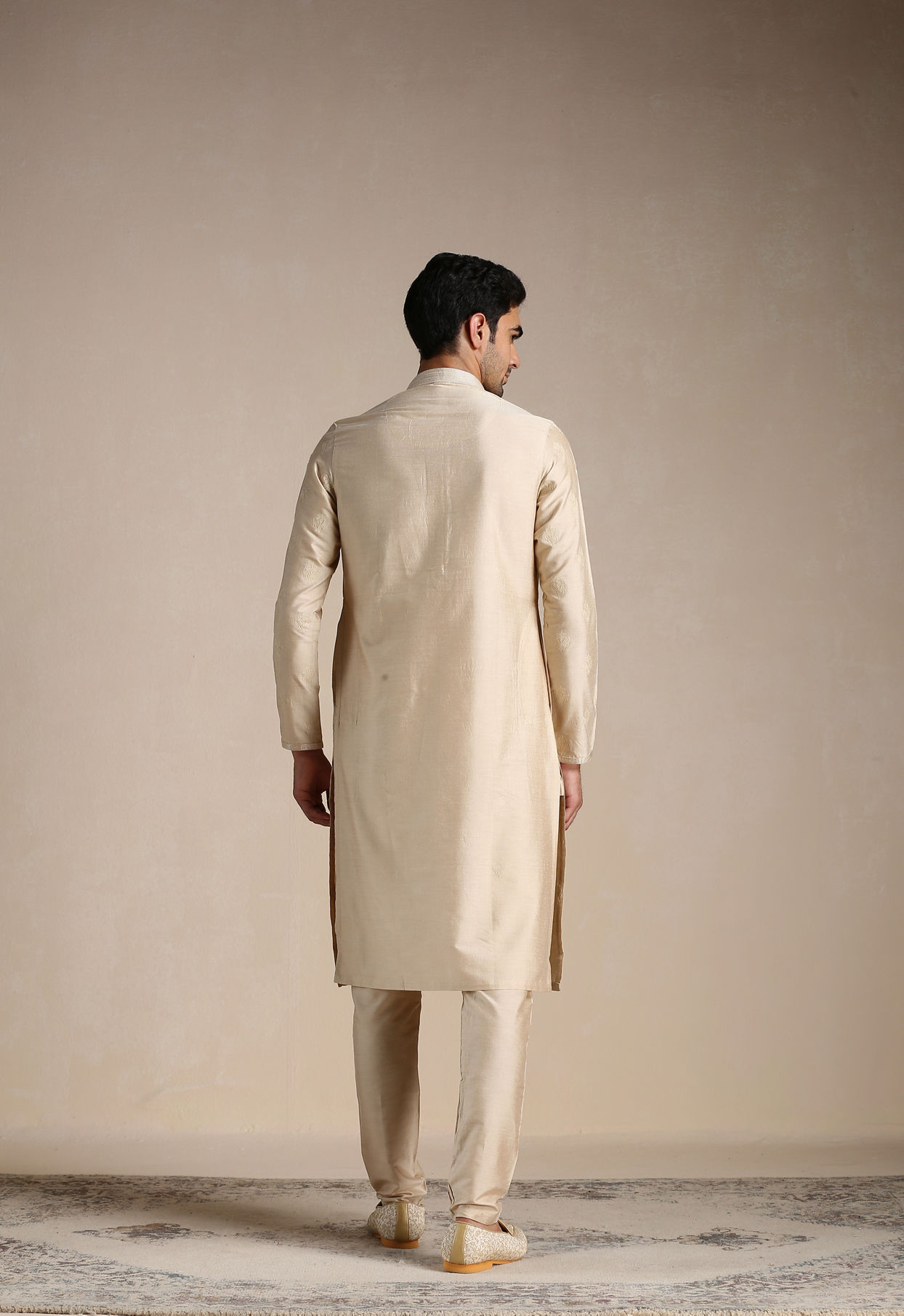 Manyavar Men Rose Beige Motif Kurta Set