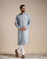 Manyavar Men Cool Grey Printed Kurta Set