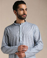 Manyavar Men Cool Grey Printed Kurta Set