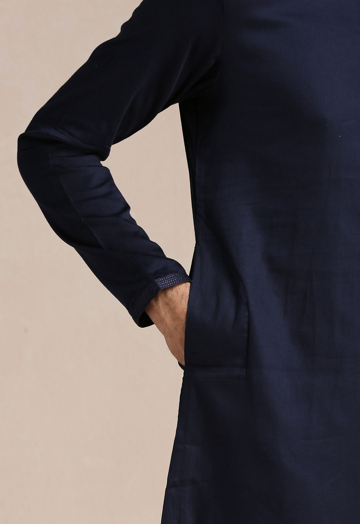 Manyavar Men Estate Blue Placket Detailed Kurta Set