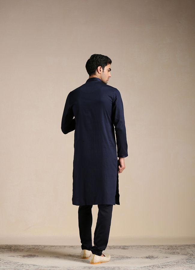 Manyavar Men Estate Blue Placket Detailed Kurta Set